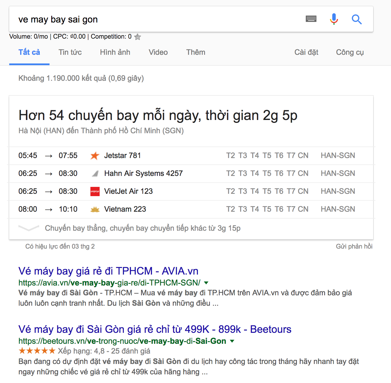 Google hien thi thong tin chuyen bay