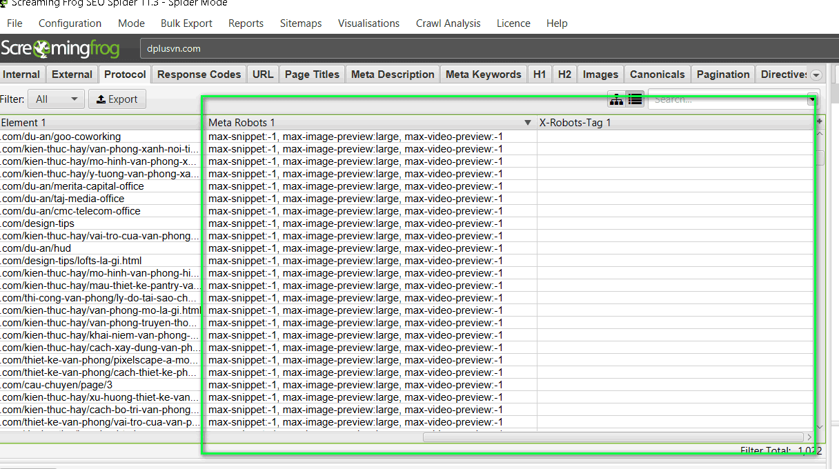 Dùng ScreamingFrog quét Meta Robots hoặc X-Robots-Tag toàn site (1)