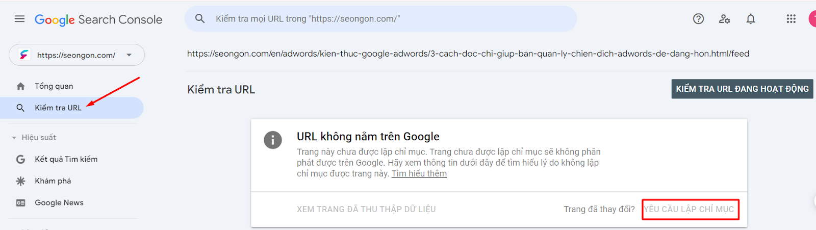 Sử dụng công cụ Google Search Console để khai báo URL