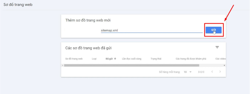 Dán đường link sitemap đã tạo vào ô và chọn Gửi