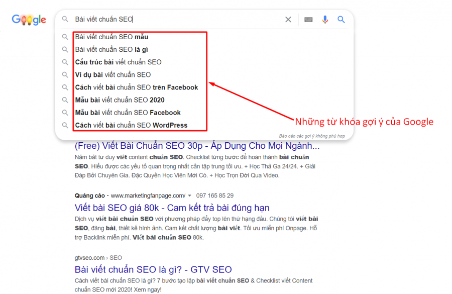 Google gợi ý từ khoá liên quan