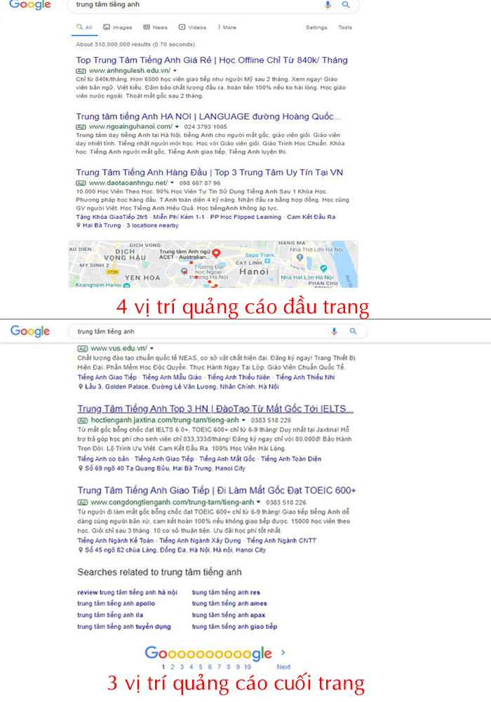 vị trí quảng cáo google search