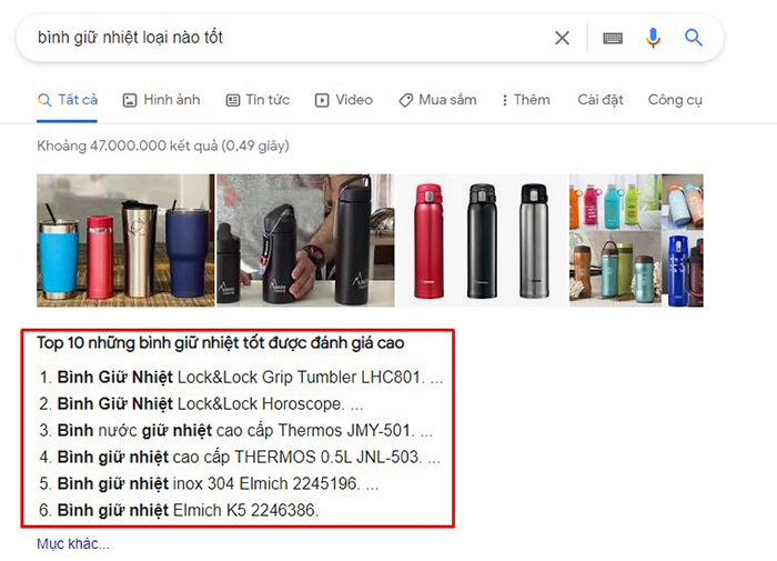 Kết quả SERPs cho Commercial Search Intent