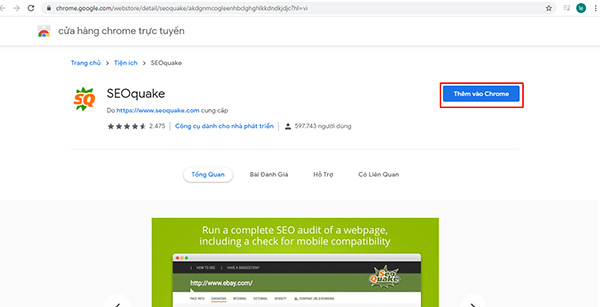 Bước 2: ấn nút thêm vào chrome để cài đặt Addon SEOquake