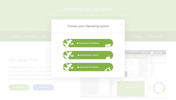 Screamingfrog có sẵn trên mọi hệ điều hành