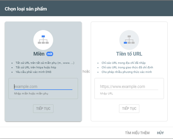 Phân biệt miền và tên miền khi cài đặt Google Search Console