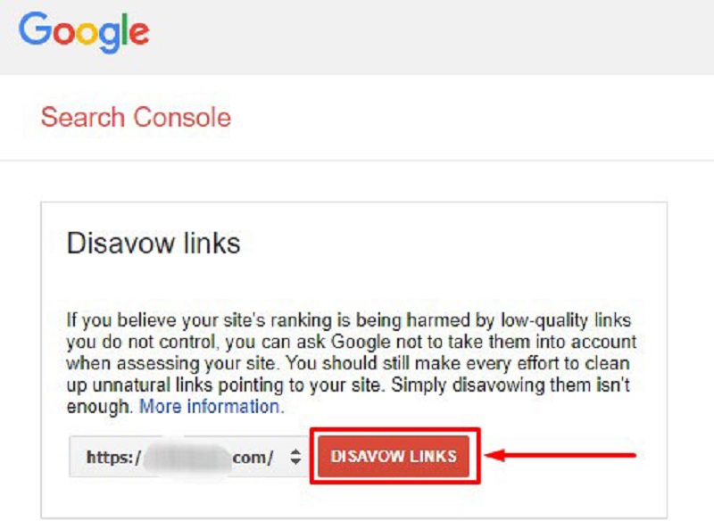 Nhấn chọn Disavow links