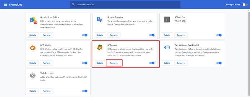 Bước 2: Chọn “Remove” sau khi các tiện ích hiện ra