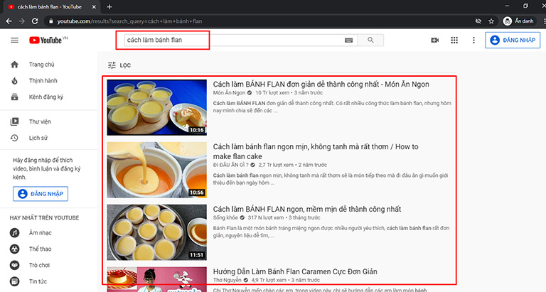 Kết quả tìm kiếm Youtube