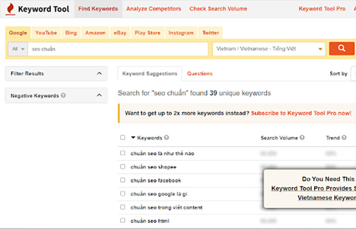Cách dùng KeywordTool.io