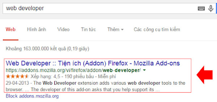 Web Developer trên trình duyệt Firefox.