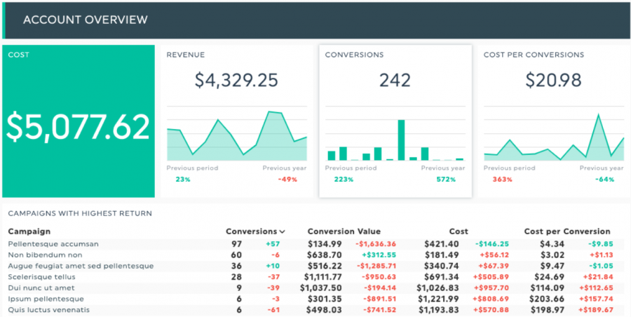 Mẫu báo cáo Google Ads của Dashthis