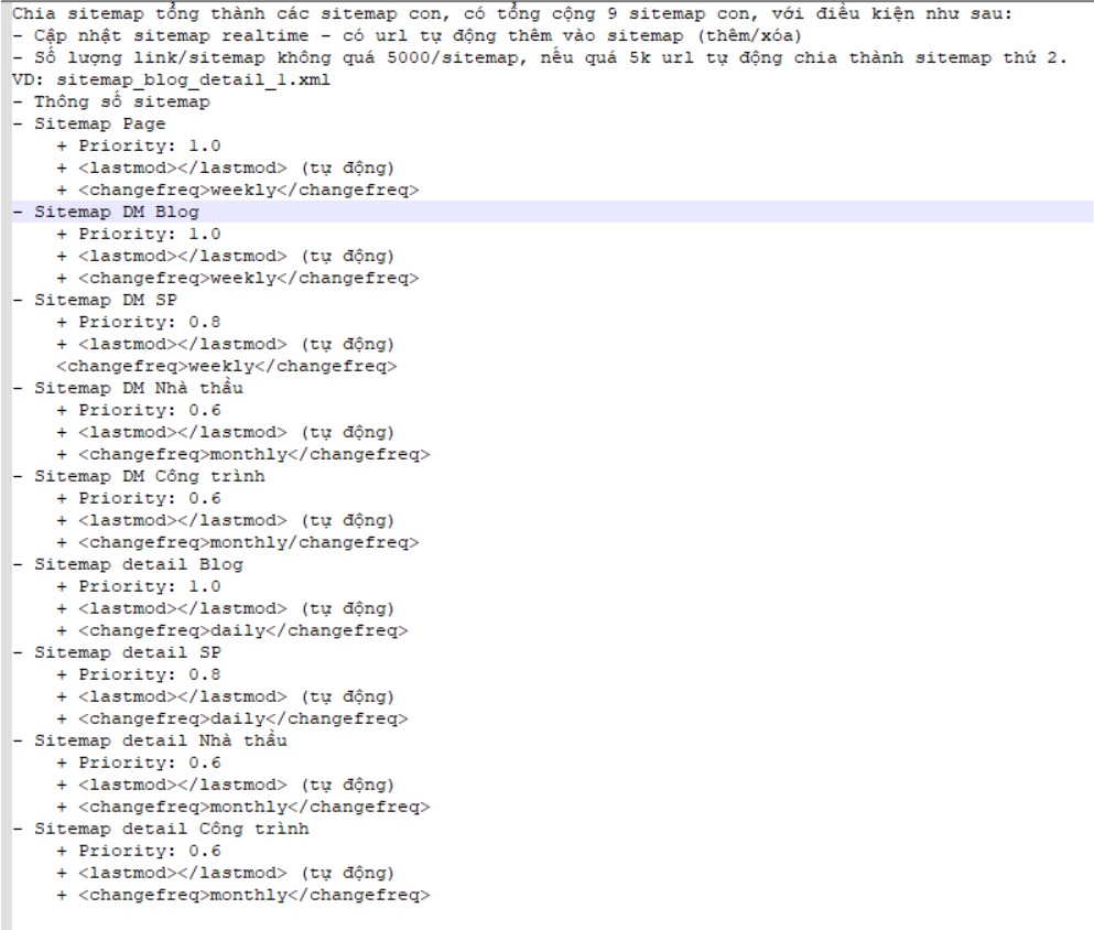 Nên chia nhỏ những sitemap lớn, nặng