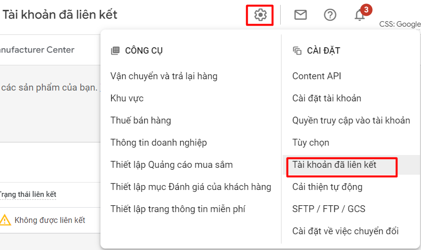 Vào phần “Tài khoản đã liên kết” trong Cài đặt