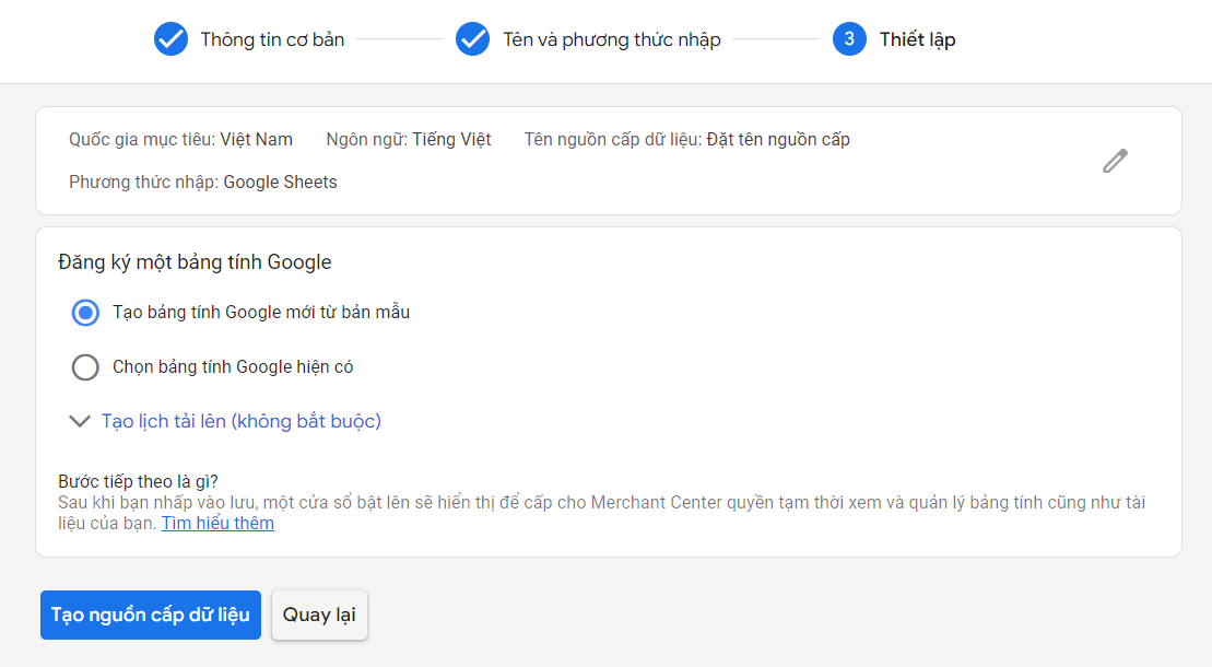 Chọn bảng tính Google