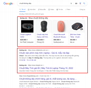 Quảng cáo Google shopping hiển thị bên cạnh quảng cáo tìm kiếm