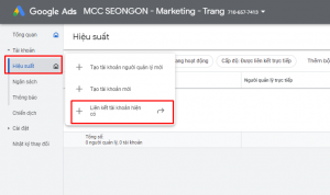 Liên kết tài khoản Google MCC với tài khoản có sẵn.