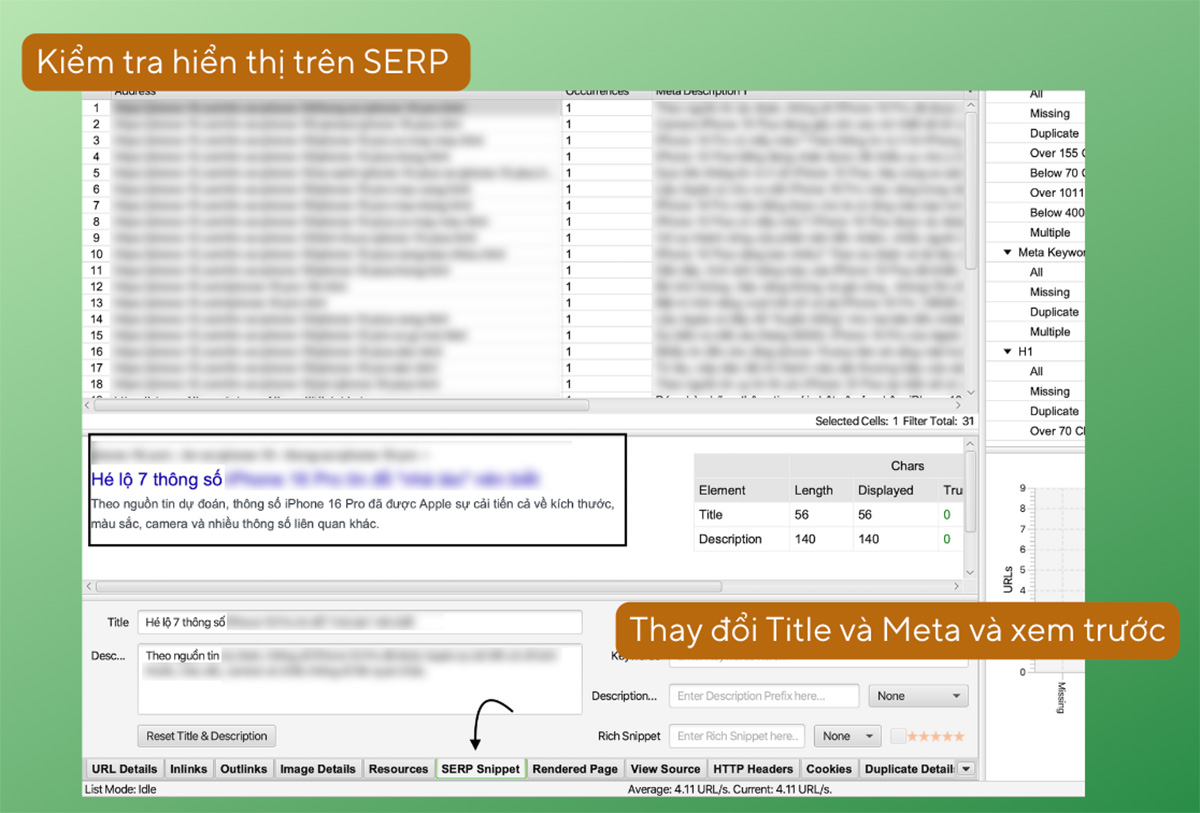 Check Title, Meta, H1, hiển thị trên SERP