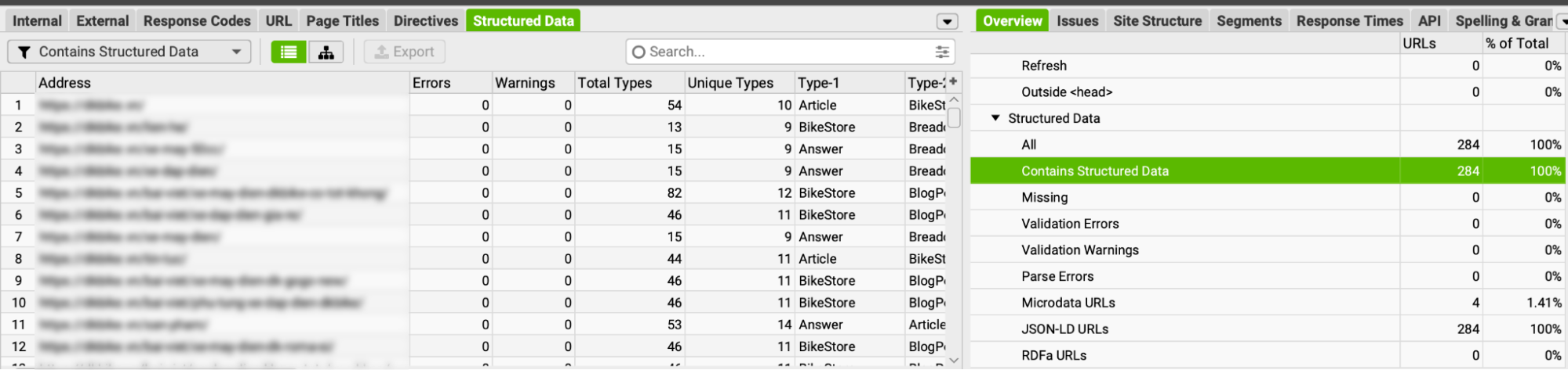 Vào tab Structured Data để xem từng loại và lỗi 1 