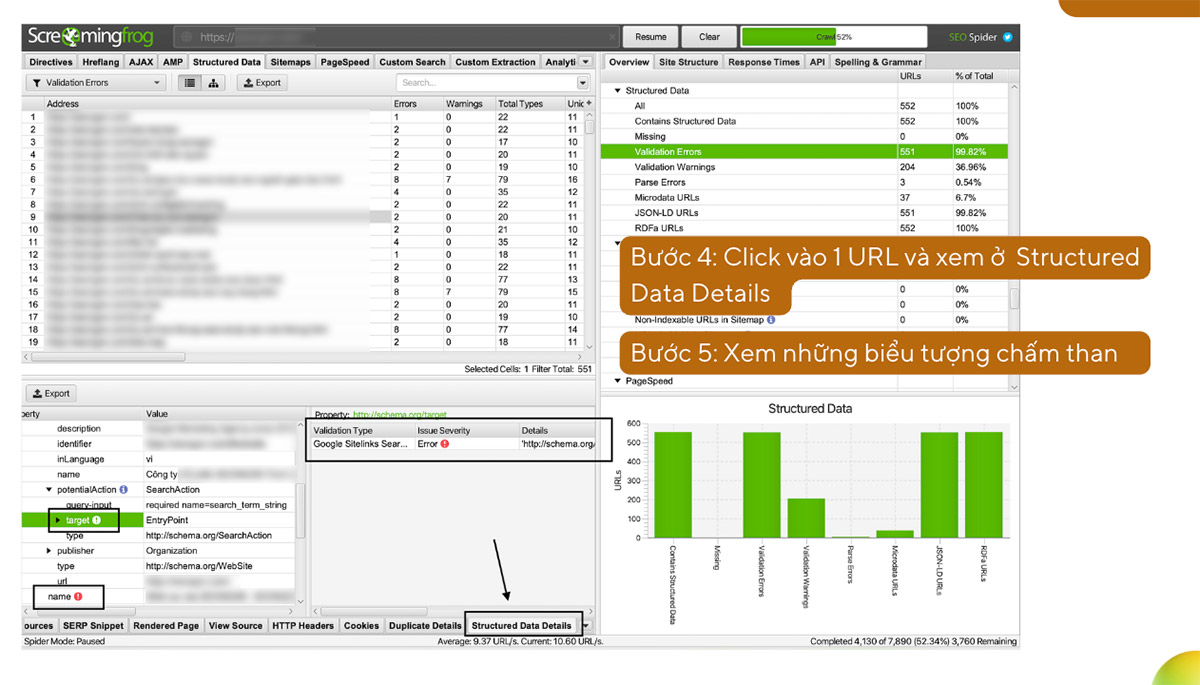 Vào tab Structured Data để xem từng loại và lỗi 2