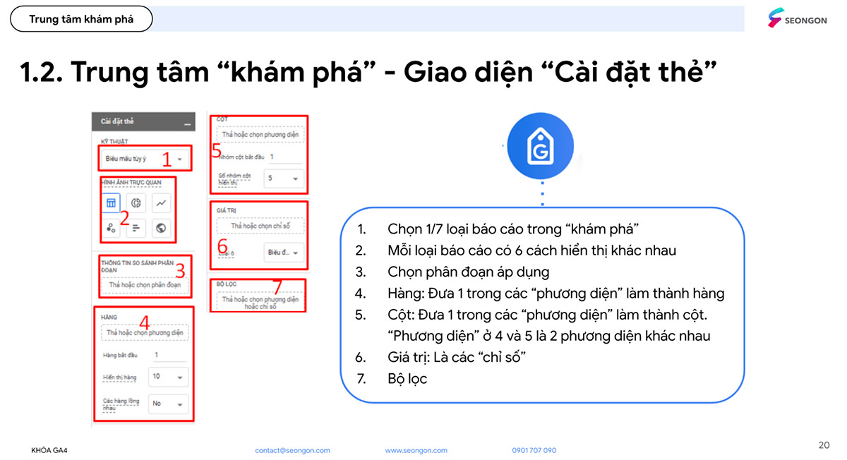 Giao diện cài đặt thẻ trong trung tâm khám phá GA4