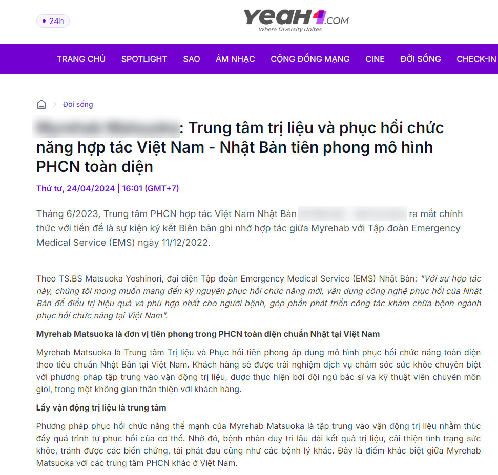 Ví dụ về PR thương hiệu bằng keyword signal “Mô hình PHCN toàn diện”