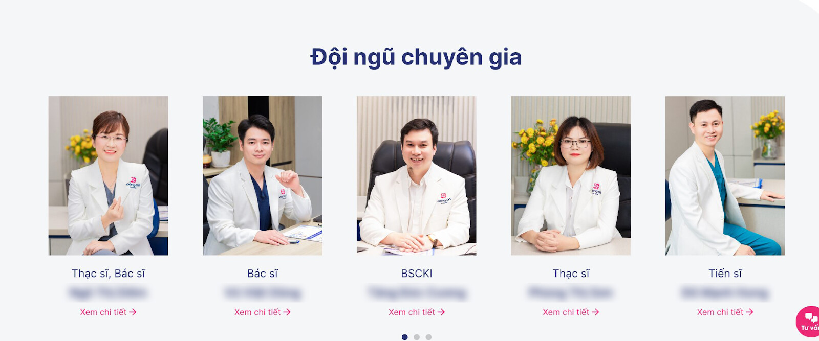 Trang chuyên gia cần giới thiệu sơ lược được thông tin của các bác sĩ/chuyên gia để giúp người đọc hiểu hơn về đội ngũ chuyên môn