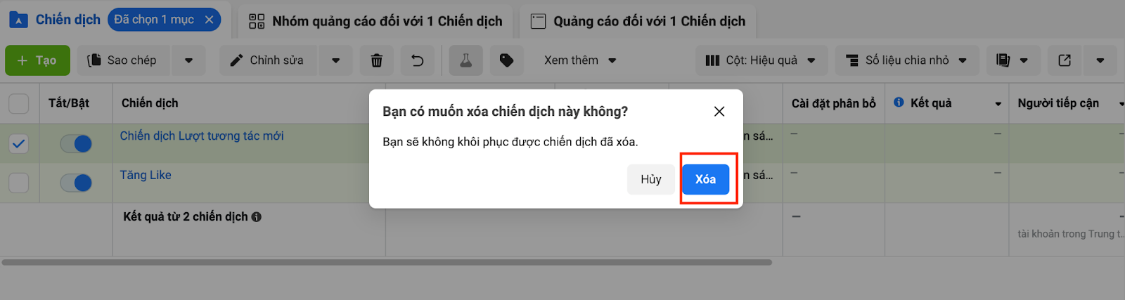 Ấn xóa quảng cáo