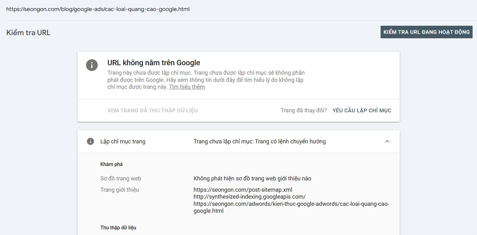 Kiểm tra URL trong Google Search Console mới
