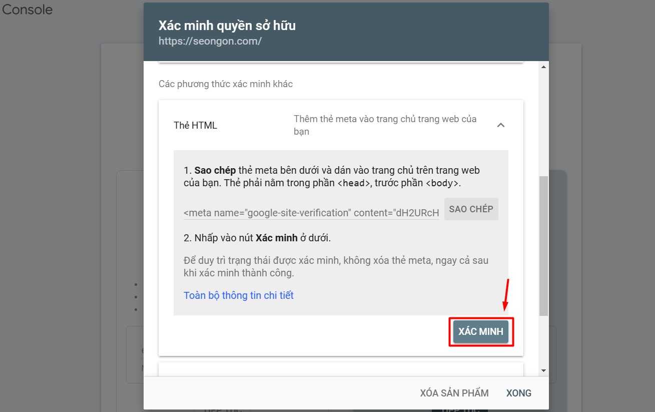 Nhấn xác minh để hoàn tất