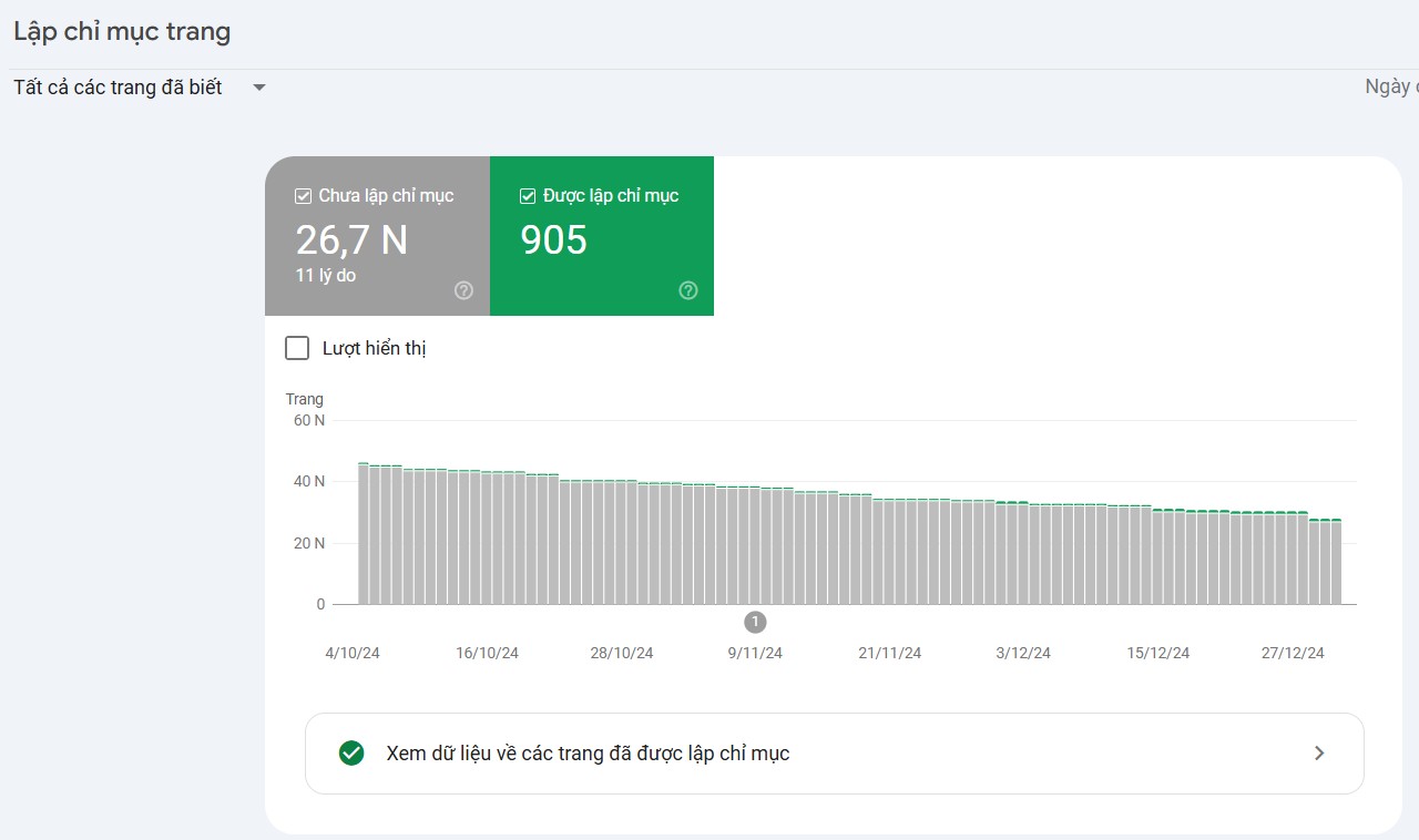 Trạng thái lập chỉ mục trong Google Search Console mới