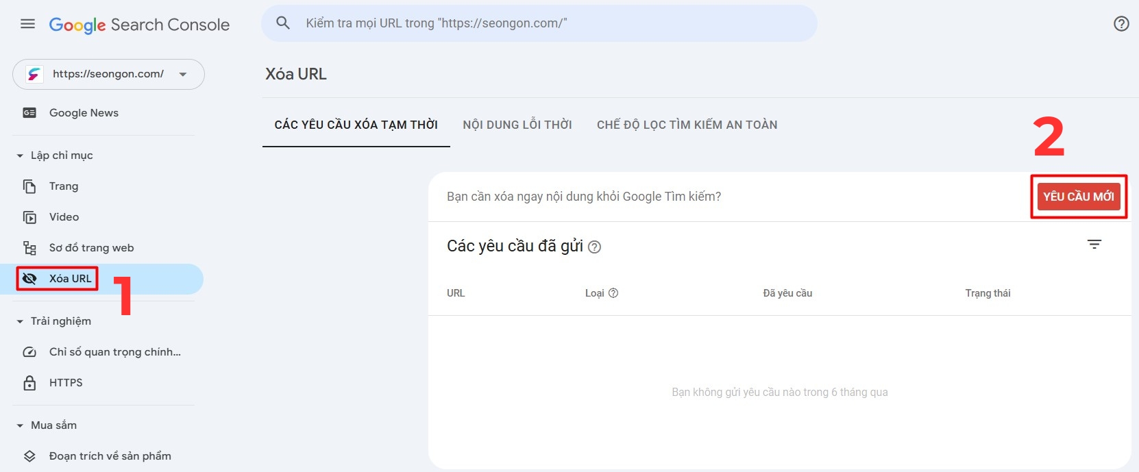 Yêu cầu xóa tạm thời URL