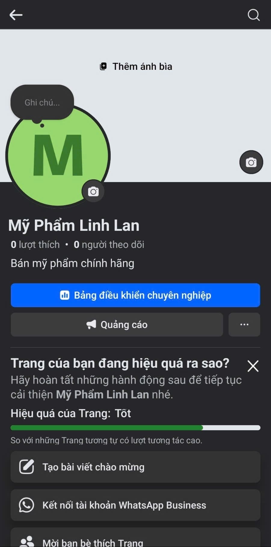 Giao diện của trang sau khi thiết lập thành công