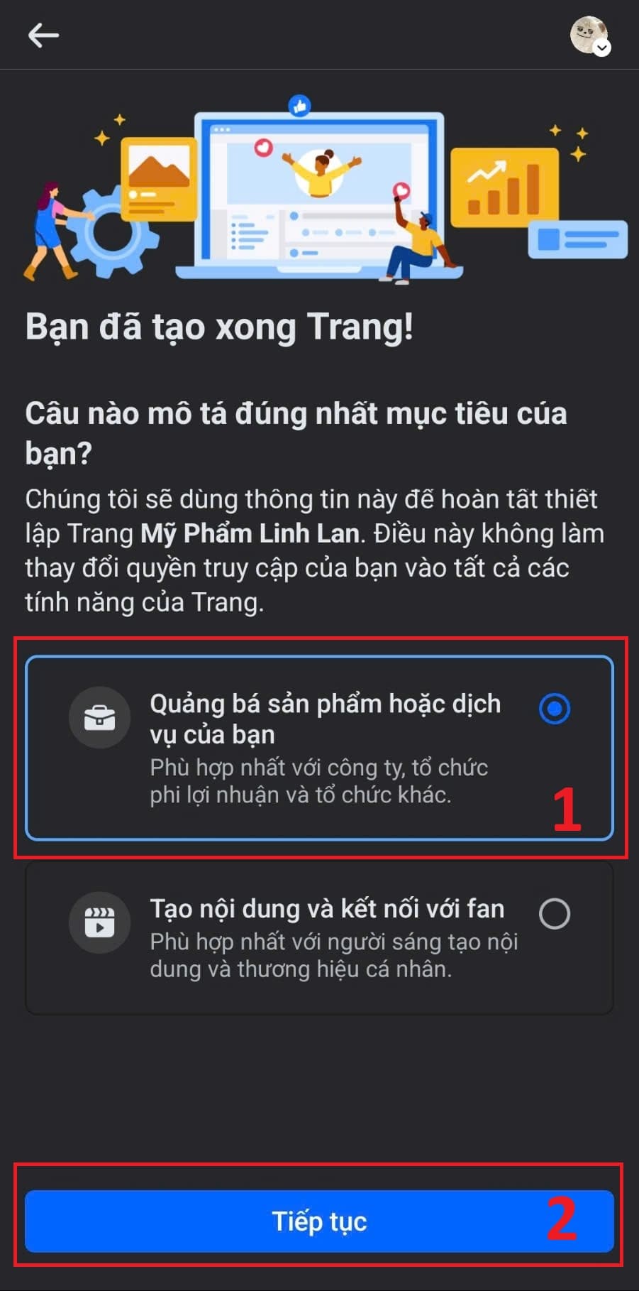 Chọn mục mô tả đúng về trang của bạn