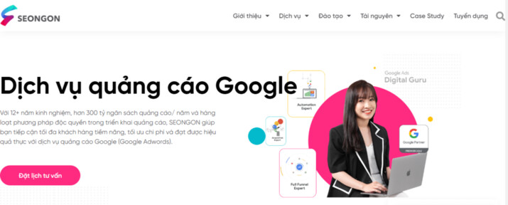 CTA dạng nút bấm với lời kêu gọi đặt lịch tư vấn dịch vụ quảng cáo Google