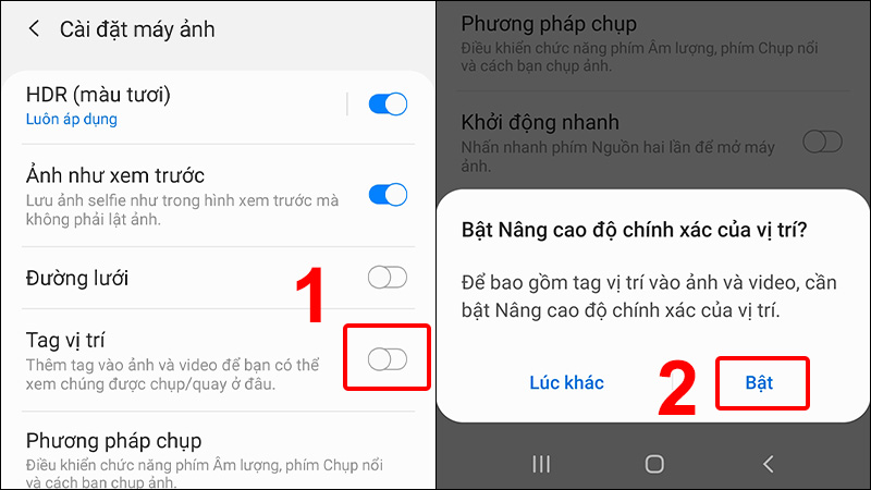 Kích hoạt Tag vị trí -> Bật để cho phép xác định vị trí