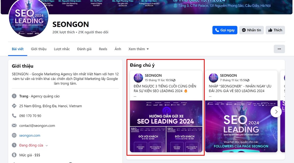 SEONGON ghim nội dung về sự kiện SEO LEADING 2024 sắp diễn ra ở đầu fanpage