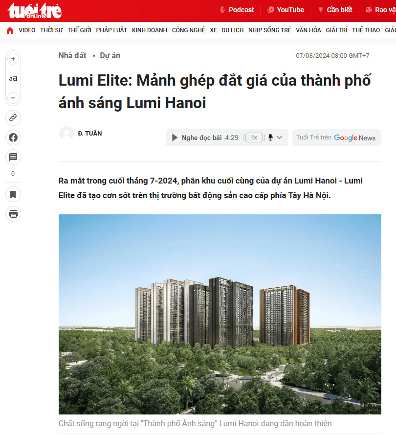 Lumi Elite được giới thiệu trên báo Tuổi Trẻ