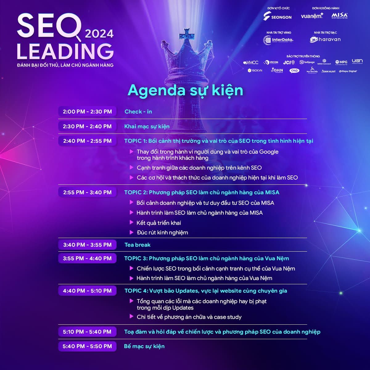 Agenda sự kiện SEO LEADING 2024