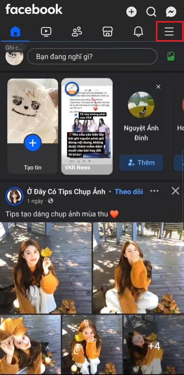 Truy cập vào Facebook và chọn Menu