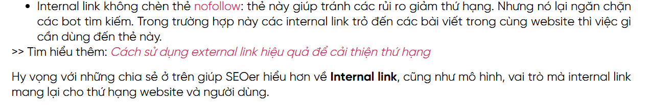 Internal link đã được gắn trong bài SEO trên trang web