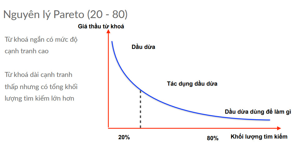 80% tổng lượng tìm kiếm đến từ nhóm từ khóa dài với lượt tìm kiếm thấp