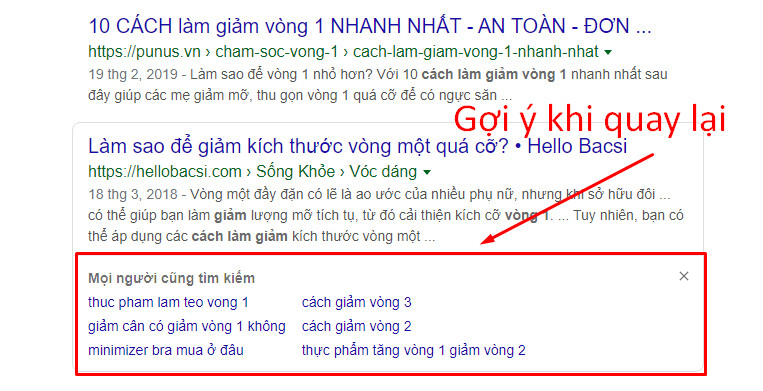 Tìm kiếm từ khoá LSI dựa trên mọi người cũng tìm kiếm hay gợi ý khi quay lại