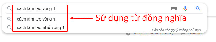 Xác định từ khoá đồng nghĩa của từ khoá chính “cách làm giảm vòng 1”