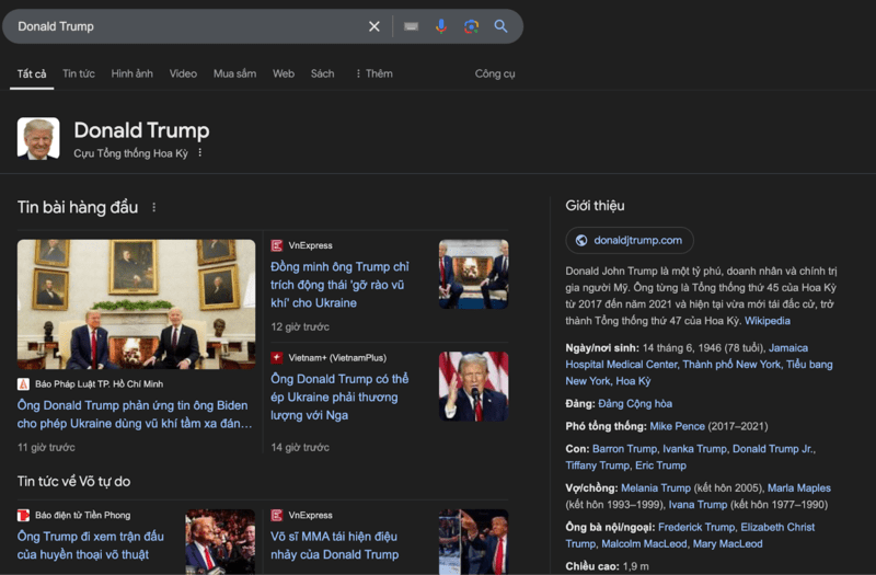 Minh hoạ Knowledge Graph cho Tổng thống Donald Trump của Hoa Kỳ