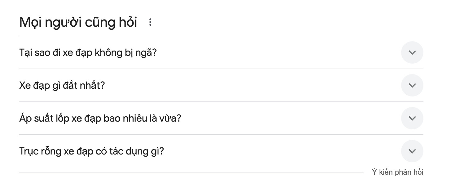 Dựa trên phần “Mọi người cũng hỏi” để tìm Semantic Keyword cho từ khoá “xe đạp”