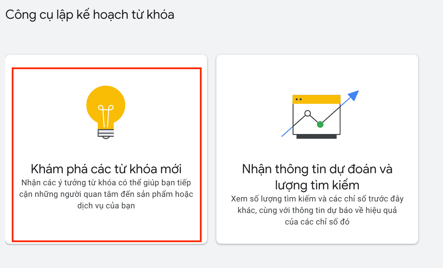 Cách tìm kiếm Google Keyword Planner trong tài khoản Google Ads