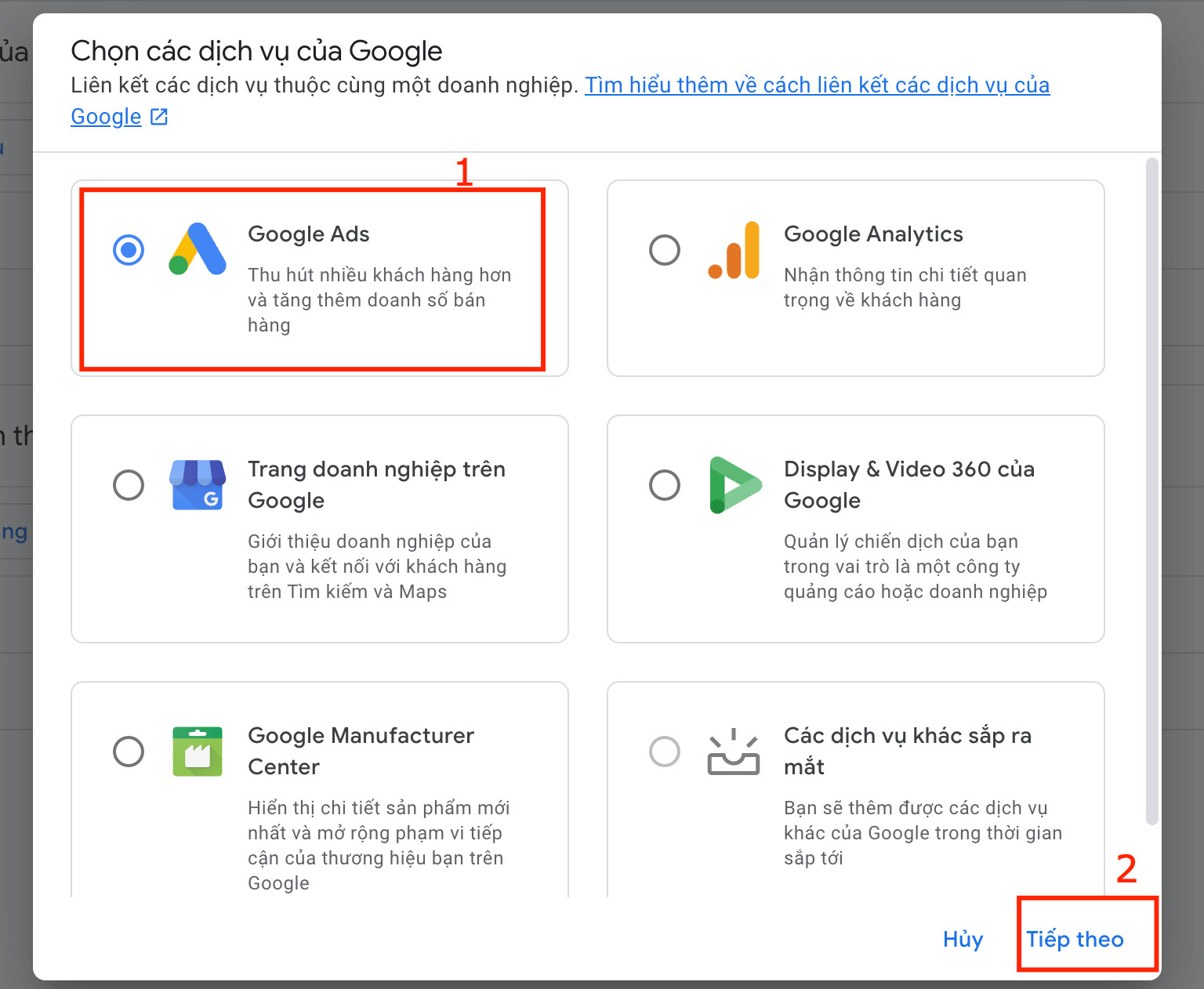 Google Ads để thực hiện liên kết