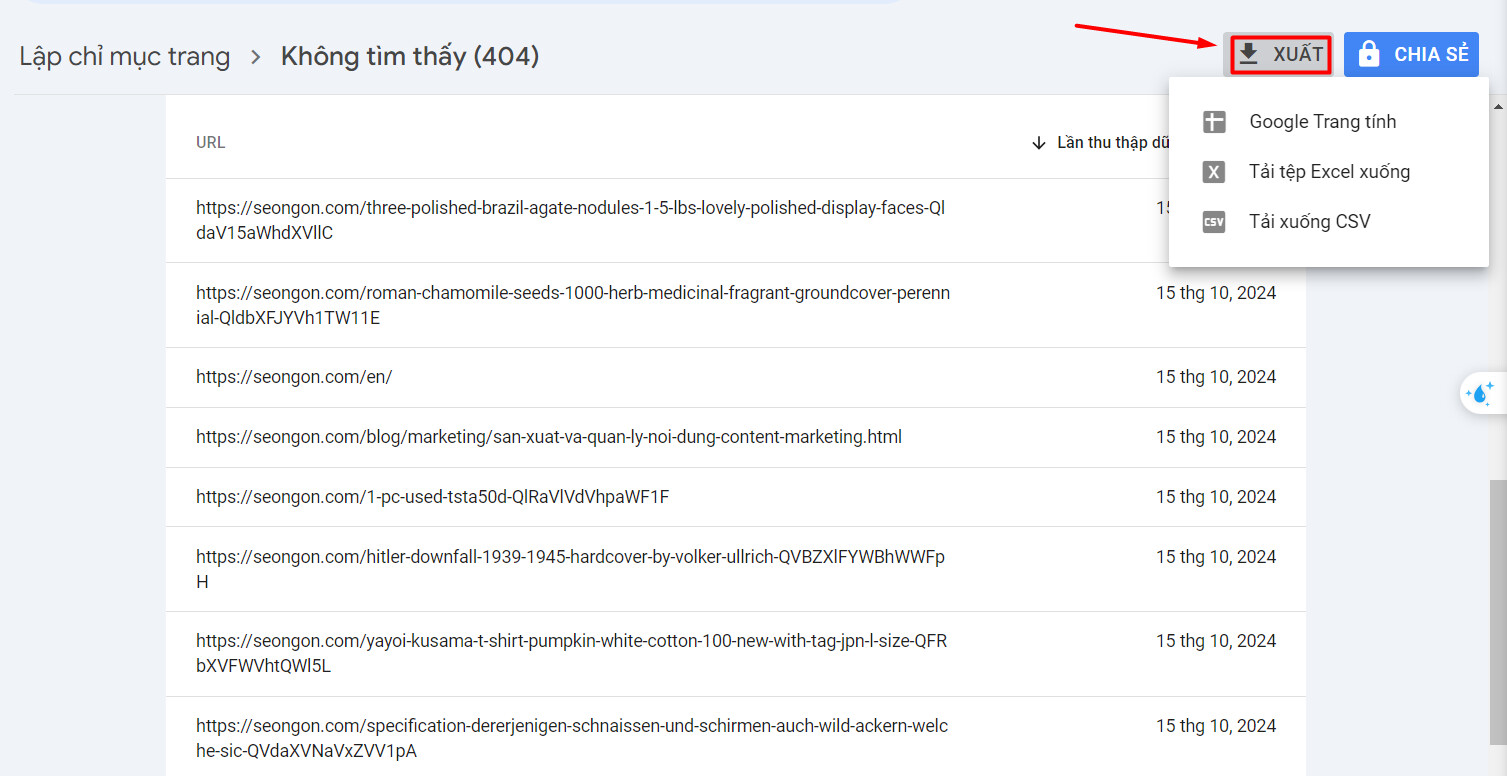 Xuất danh sách các link lỗi 404 qua Google Sheet
