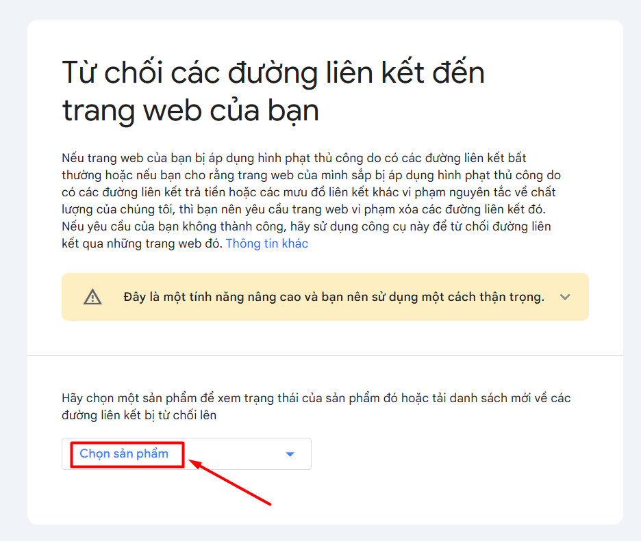 Chọn website mà bạn đã thu thập danh sách các backlink không chất lượng.